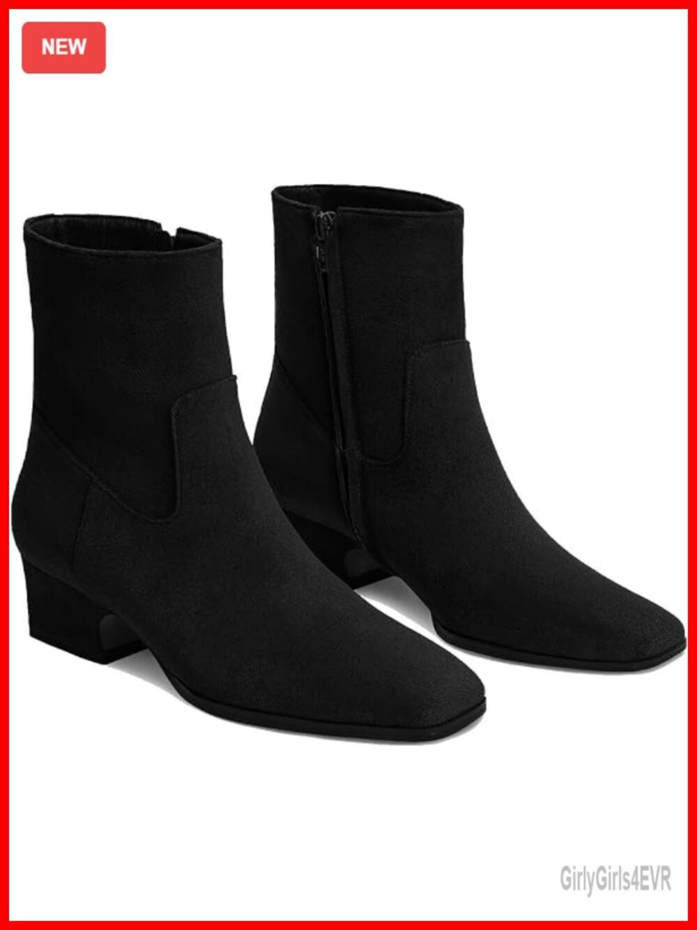 Square Toe Ankle Boots with Chunky Block Heel Side Zipper Comfortable Short